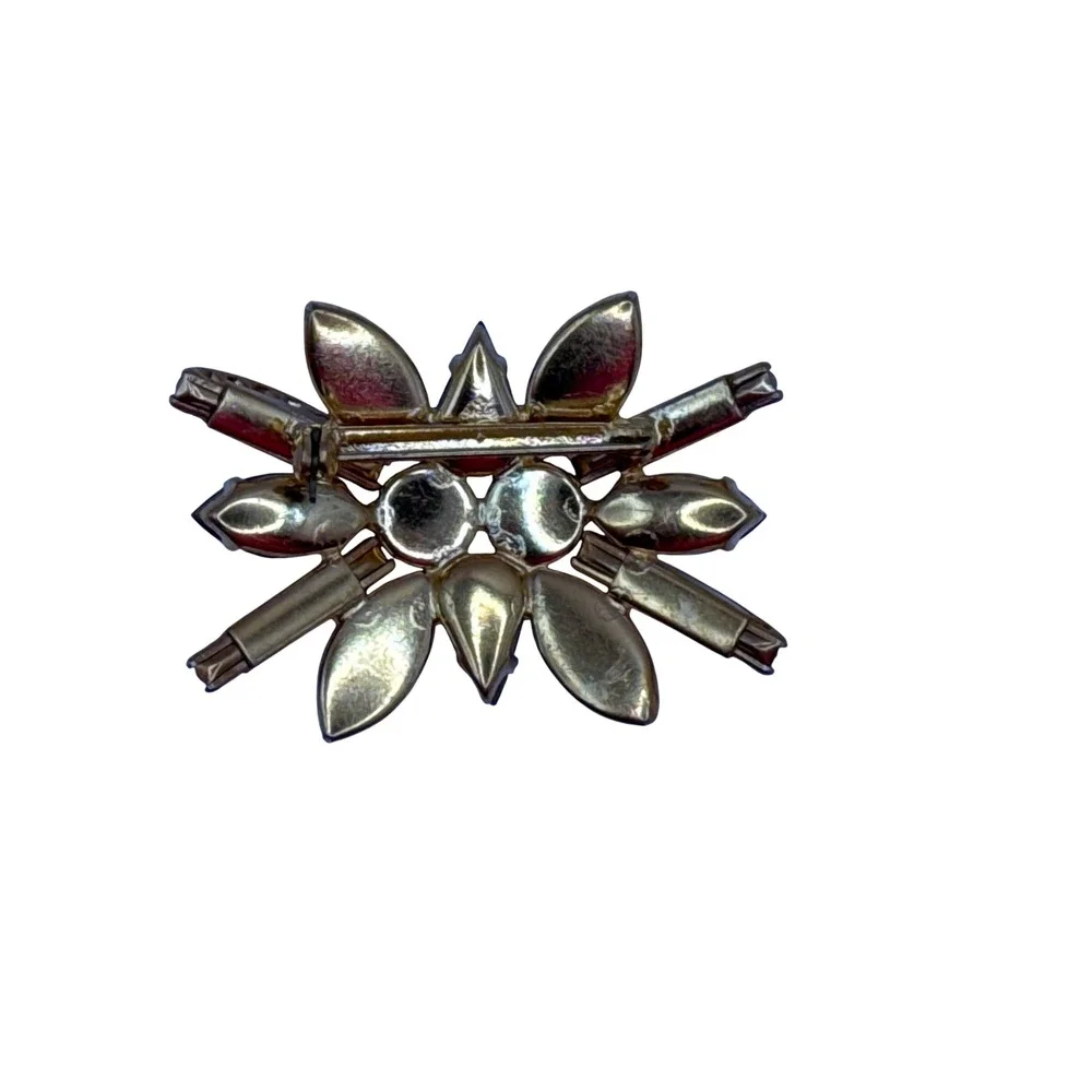 Vintage Brooch Women Pink Green Rhinestone Starburst Style‎ Pin Cabuchon